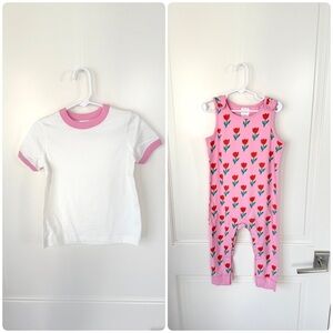 Hanna Andersson Tulips Baby Overalls & T-Shirt Set Pink Size 3T 90cm NEW